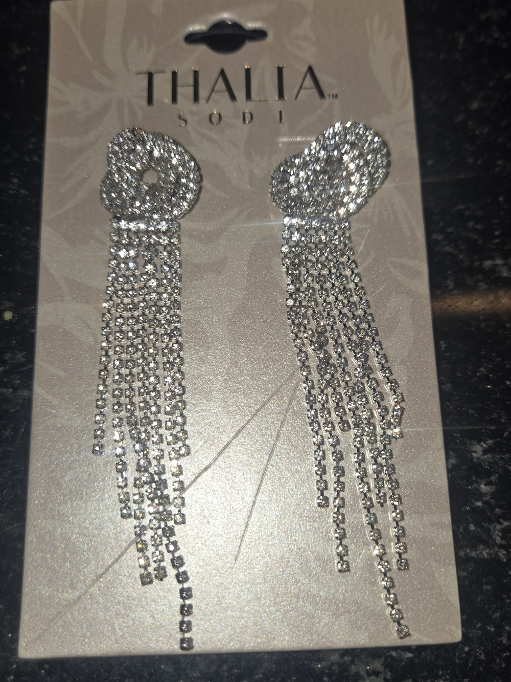Thalia Sodi Silver Rhinestone Fringe Drop Earrings - Picture 1 of 2